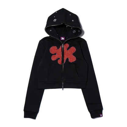 Pierced Patch Zip Hoodie