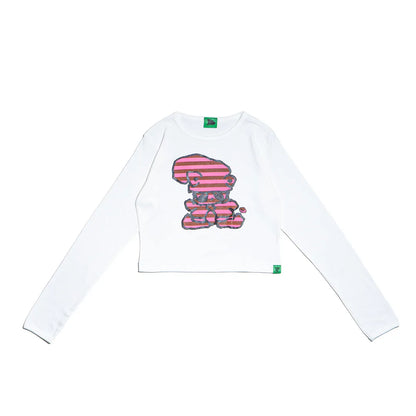Striped Tie Bear Cropped L/S Tee